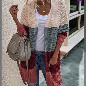 Wine Color Block Knit Open Cardigan by Supreme Fashion NWOT